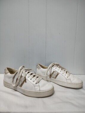 Michael Kors Irving White & Gold Sneaker size‎ 5.5M Lace Up Athletic Casual